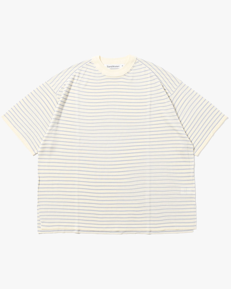 RESEARCHED SWEATER SS / RAYON MIX YARN BORDER -OFF-