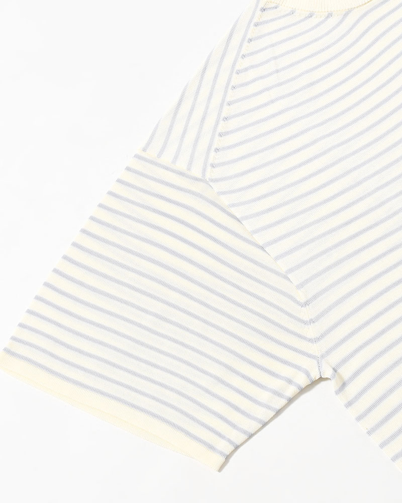 RESEARCHED SWEATER SS / RAYON MIX YARN BORDER -OFF-