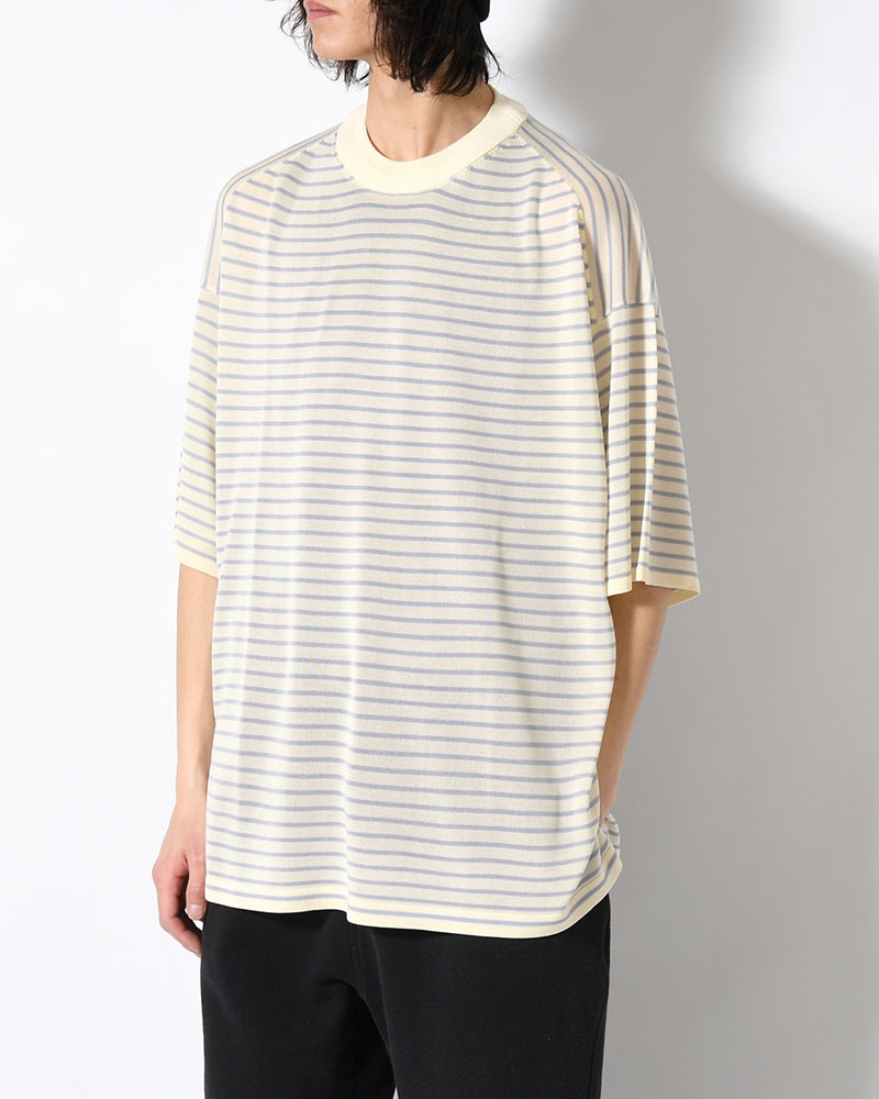 RESEARCHED SWEATER SS / RAYON MIX YARN BORDER -OFF-