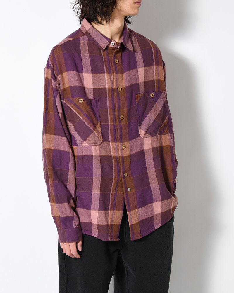 CRAFT WORK SHIRTS / INDIA COTTON FLANNEL MADRAS -PURPLE-