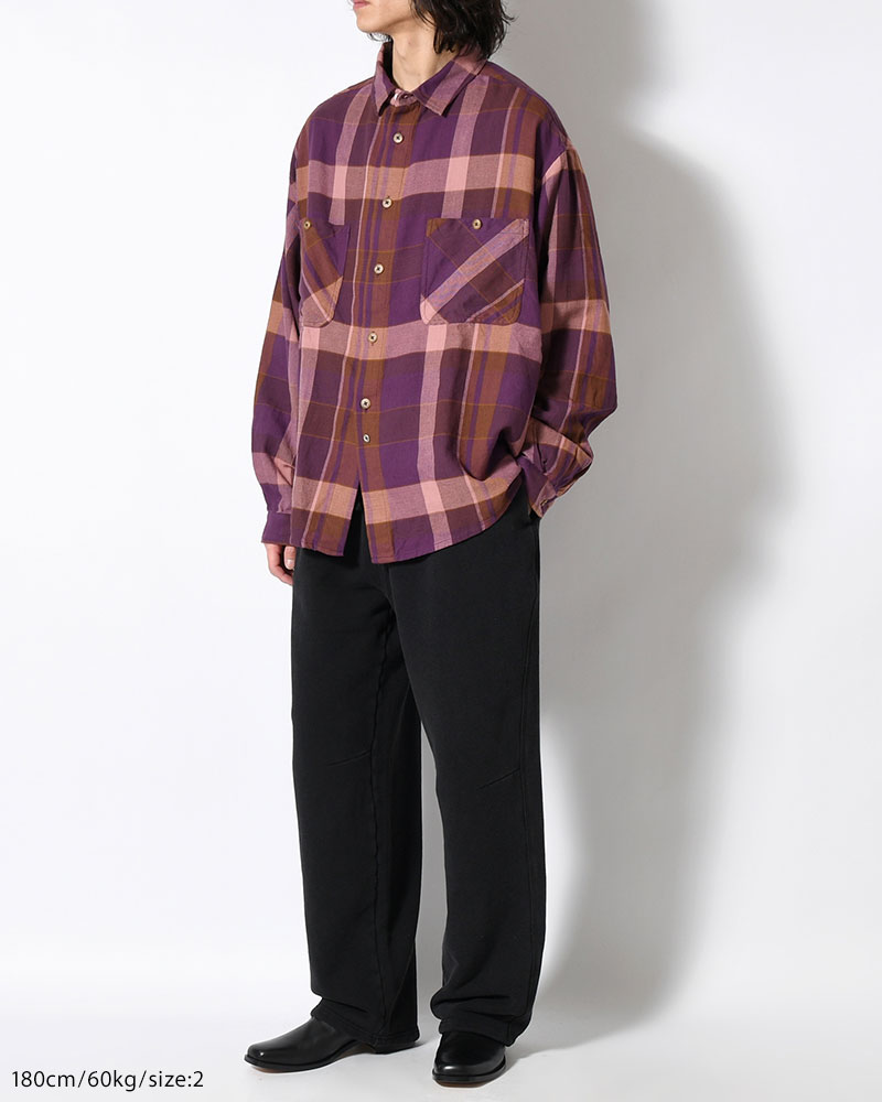 CRAFT WORK SHIRTS / INDIA COTTON FLANNEL MADRAS -PURPLE-