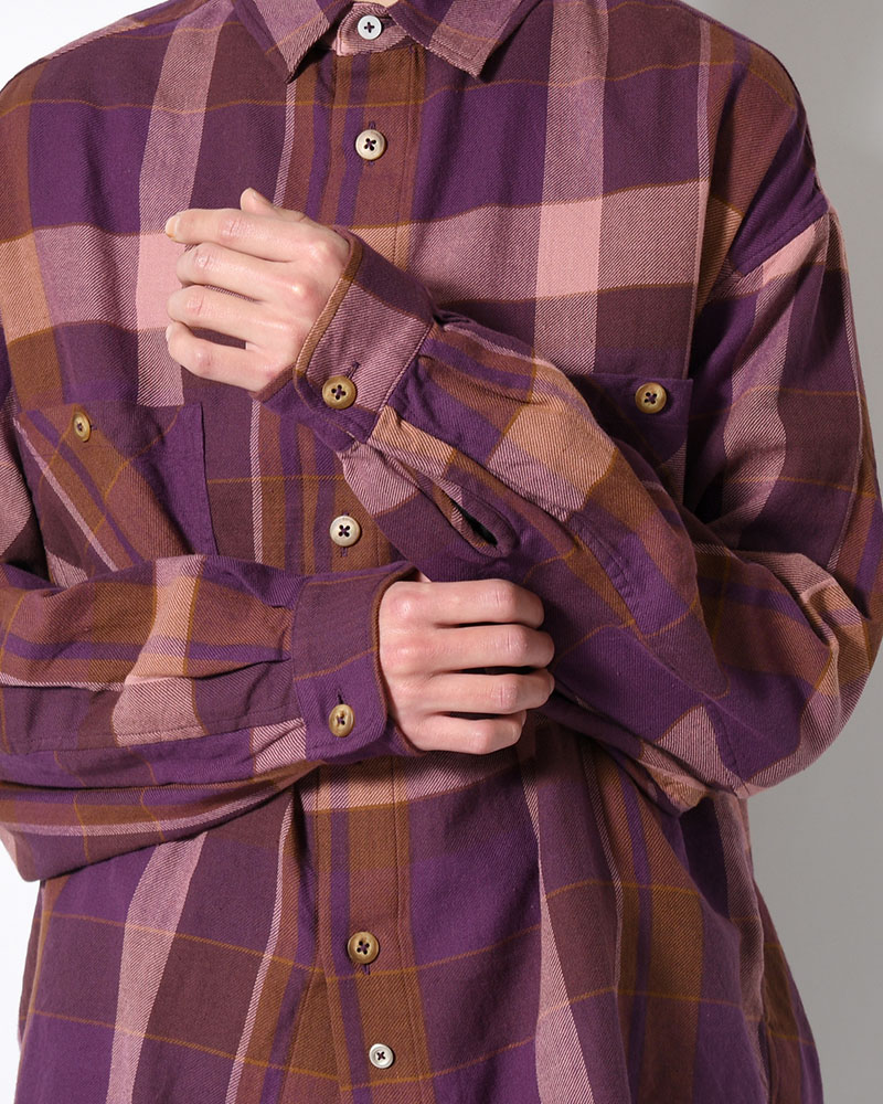 CRAFT WORK SHIRTS / INDIA COTTON FLANNEL MADRAS -PURPLE-