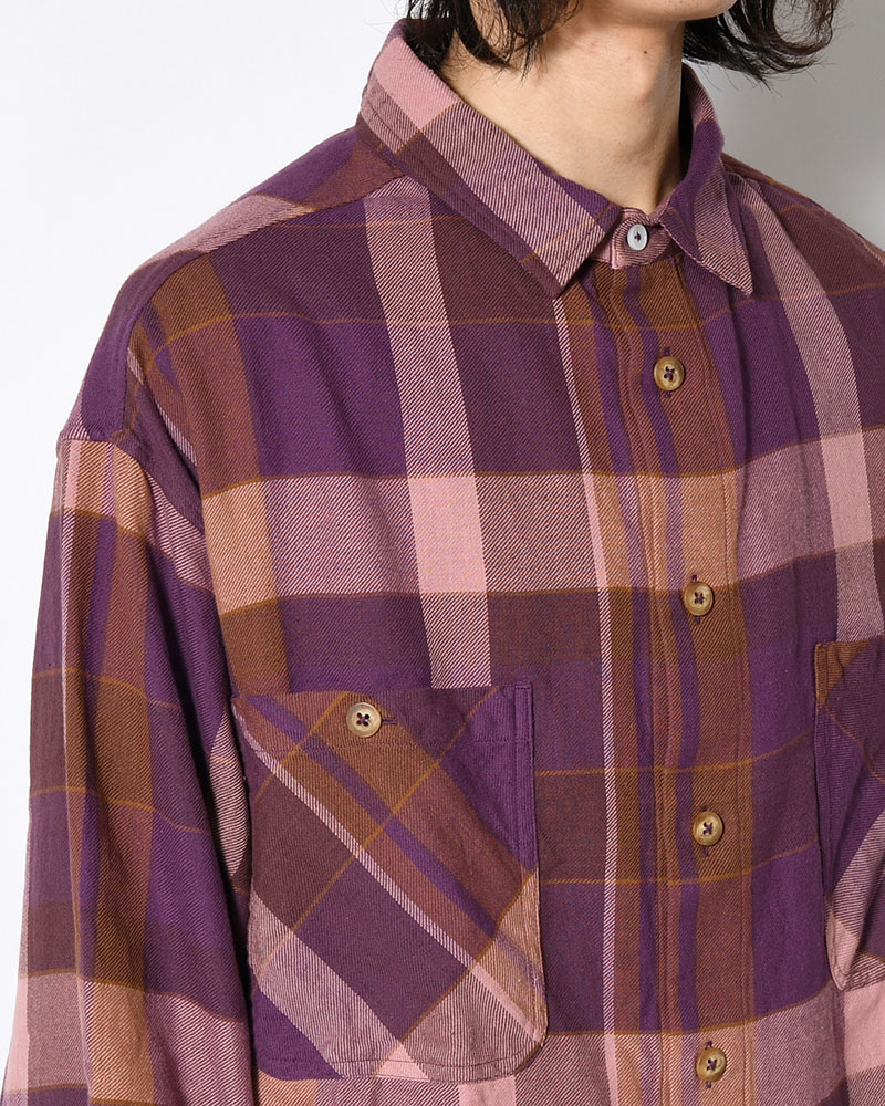 CRAFT WORK SHIRTS / INDIA COTTON FLANNEL MADRAS -PURPLE-
