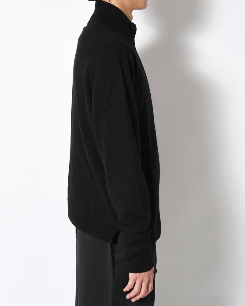 CASHMERE FULL-ZIP HIGH-NECK SWEATER -BLACK-