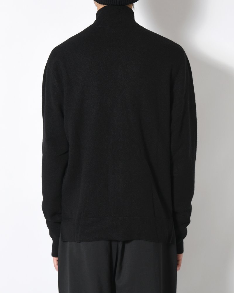CASHMERE FULL-ZIP HIGH-NECK SWEATER -BLACK-