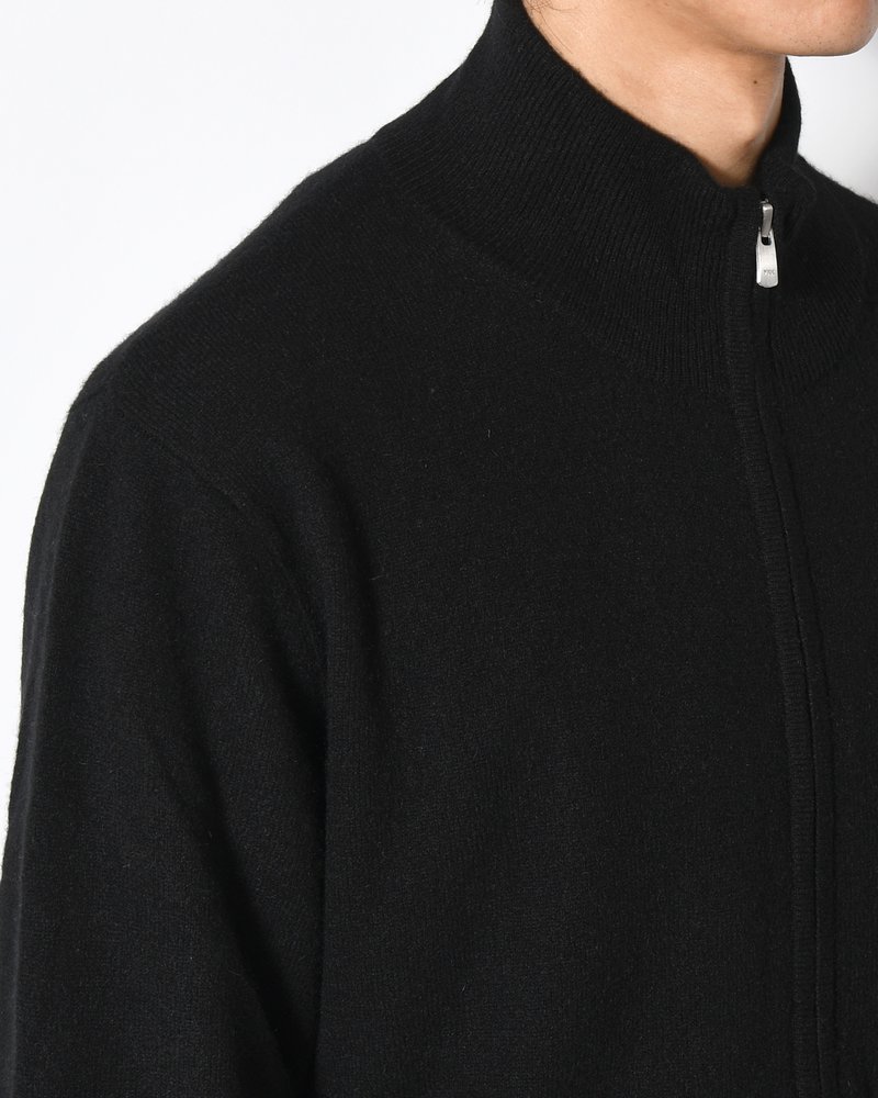 CASHMERE FULL-ZIP HIGH-NECK SWEATER -BLACK-