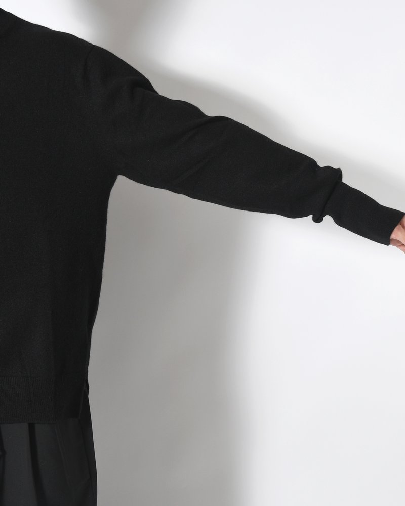 CASHMERE FULL-ZIP HIGH-NECK SWEATER -BLACK-