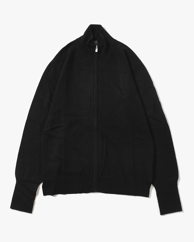 CASHMERE FULL-ZIP HIGH-NECK SWEATER -BLACK-
