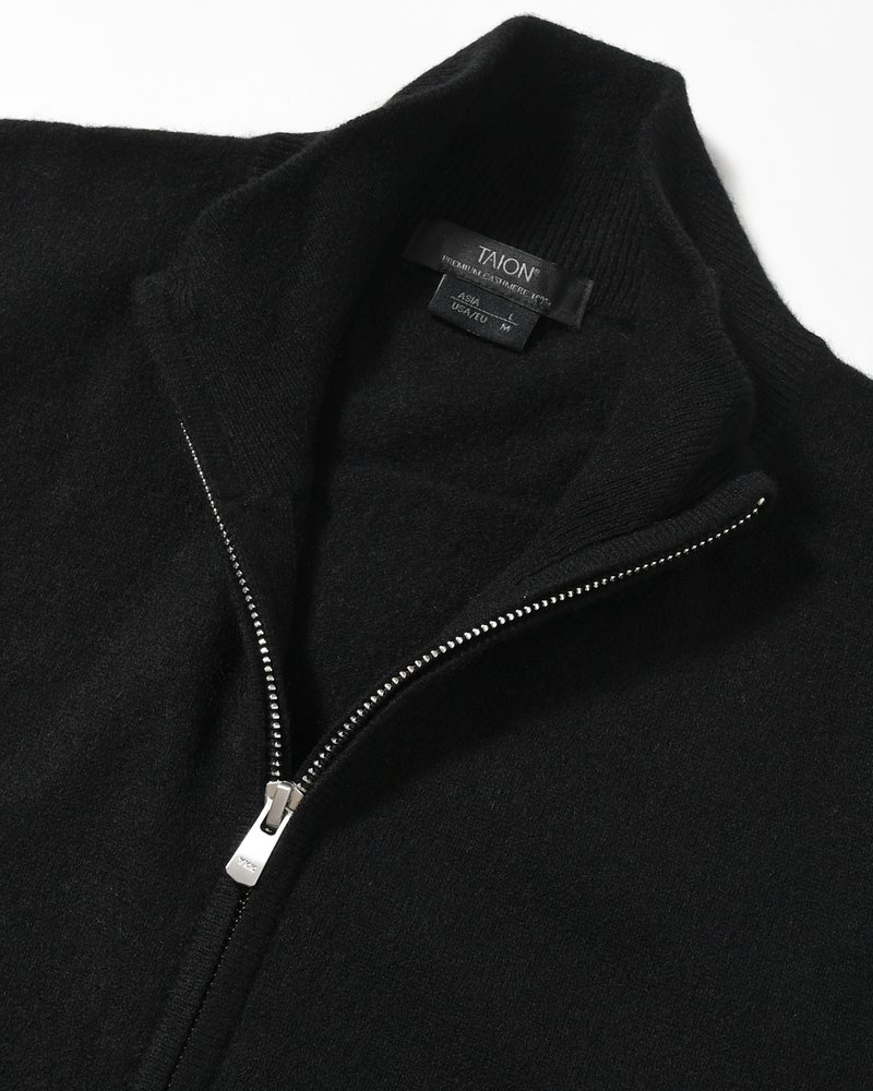 CASHMERE FULL-ZIP HIGH-NECK SWEATER -BLACK-