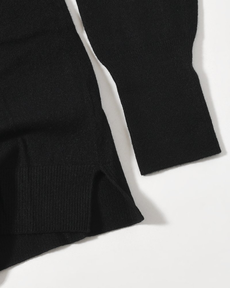 CASHMERE FULL-ZIP HIGH-NECK SWEATER -BLACK-