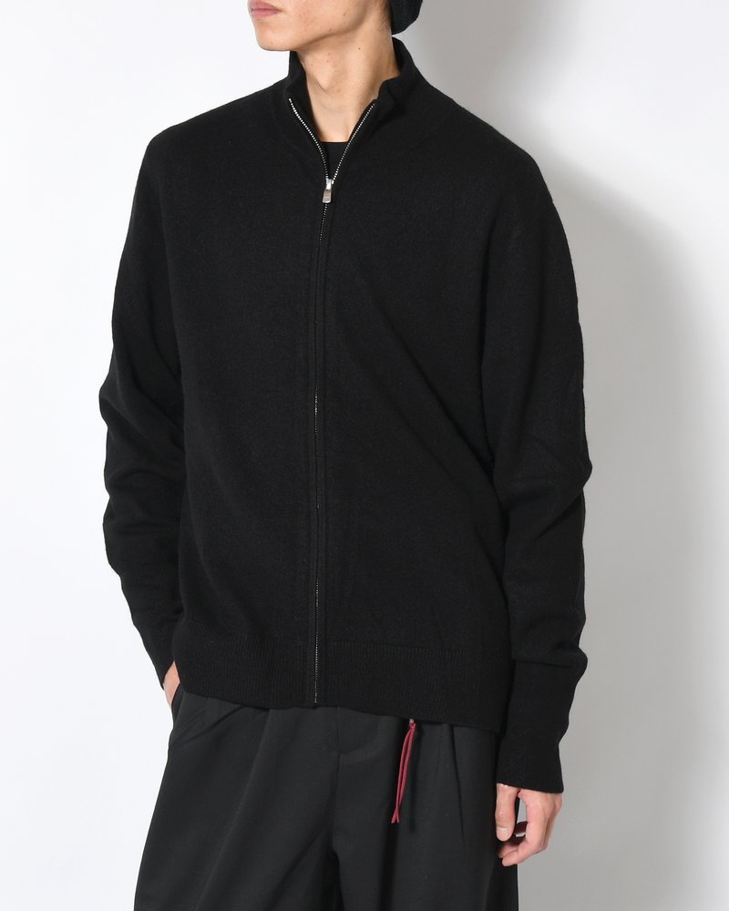CASHMERE FULL-ZIP HIGH-NECK SWEATER -BLACK-