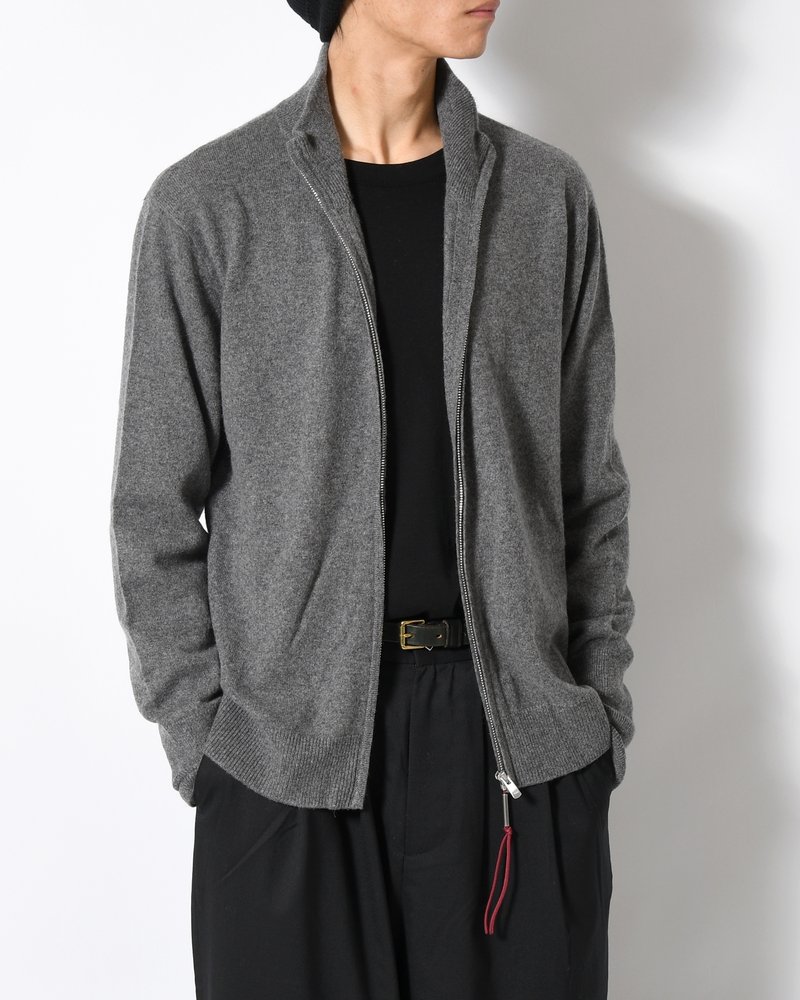 CASHMERE FULL-ZIP HIGH-NECK SWEATER -GRAY-