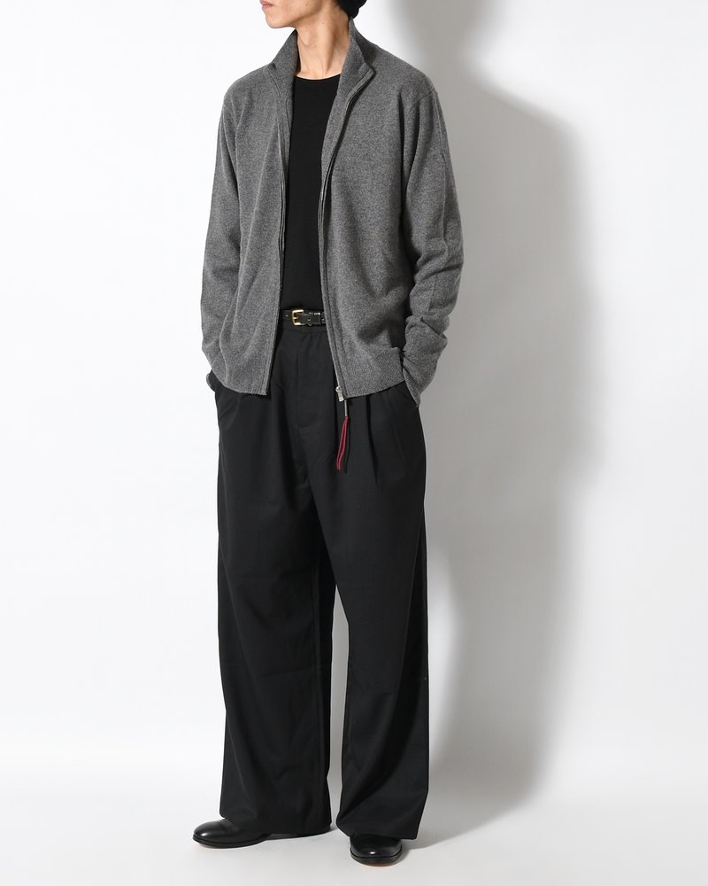 CASHMERE FULL-ZIP HIGH-NECK SWEATER -GRAY-