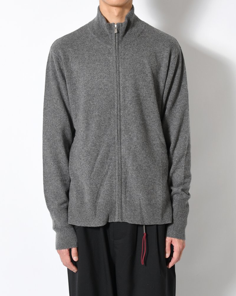CASHMERE FULL-ZIP HIGH-NECK SWEATER -GRAY-