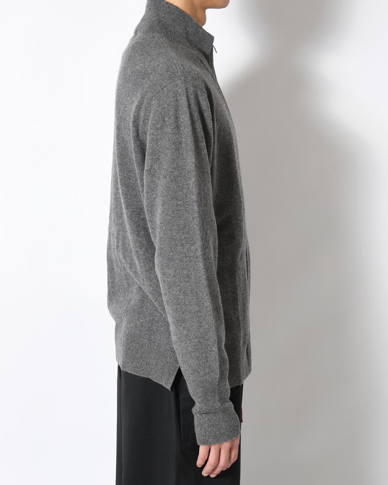 CASHMERE FULL-ZIP HIGH-NECK SWEATER -GRAY-