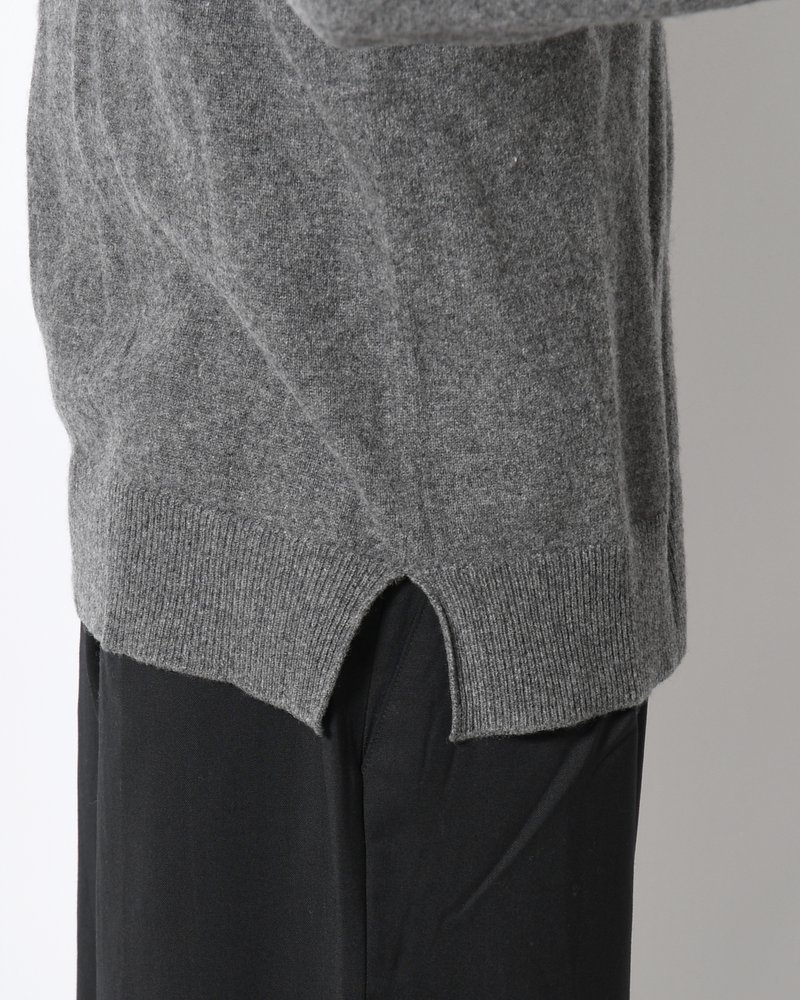 CASHMERE FULL-ZIP HIGH-NECK SWEATER -GRAY-
