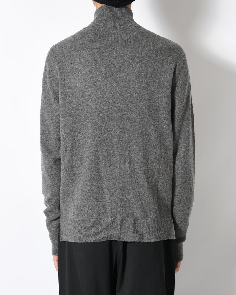 CASHMERE FULL-ZIP HIGH-NECK SWEATER -GRAY-