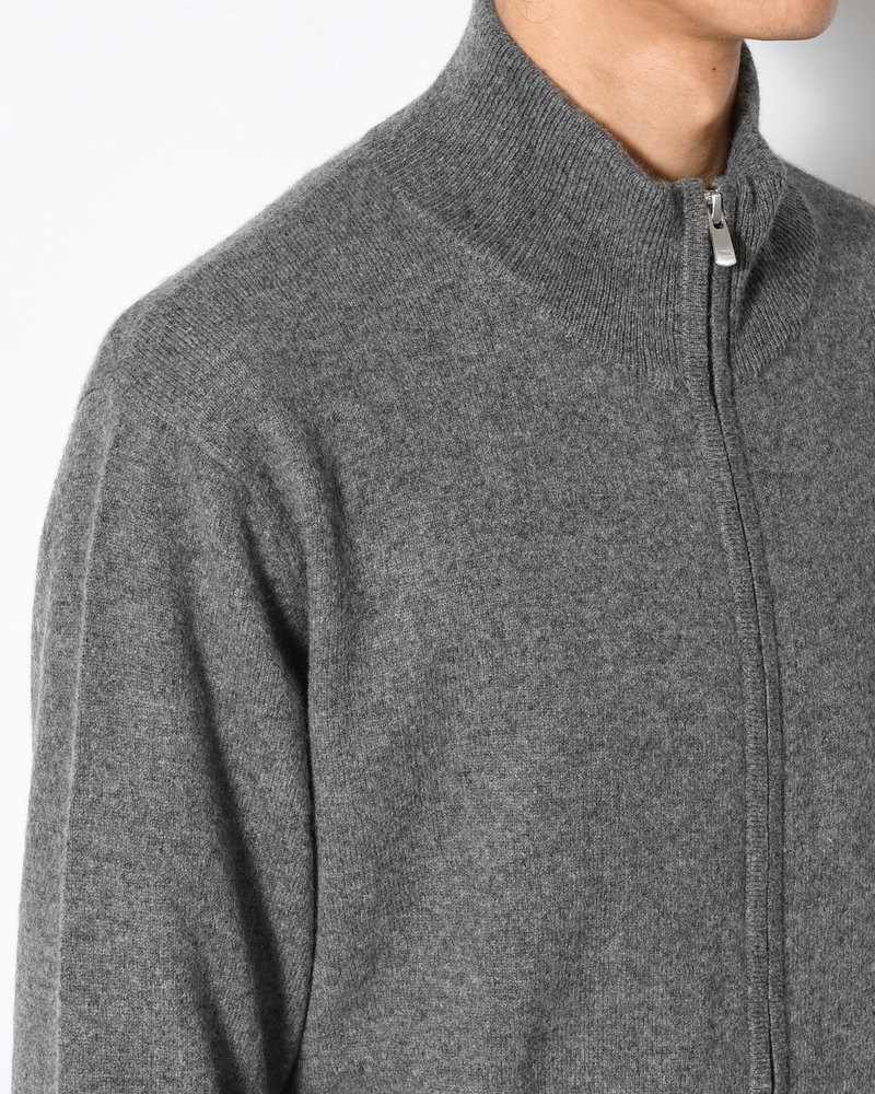 CASHMERE FULL-ZIP HIGH-NECK SWEATER -GRAY-