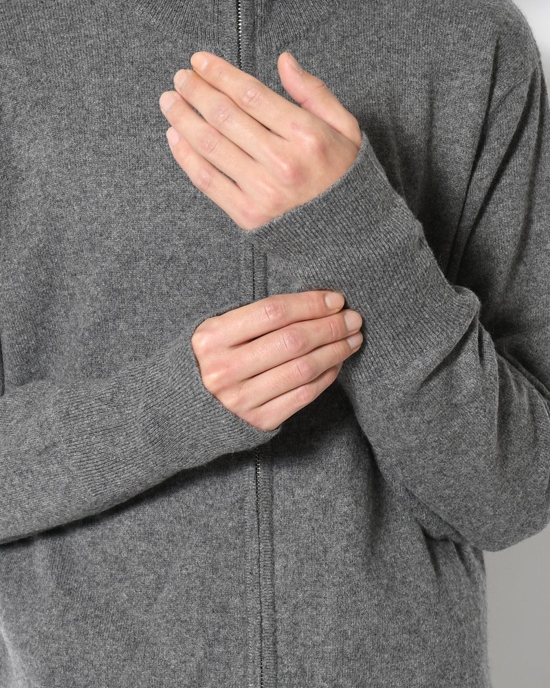CASHMERE FULL-ZIP HIGH-NECK SWEATER -GRAY-
