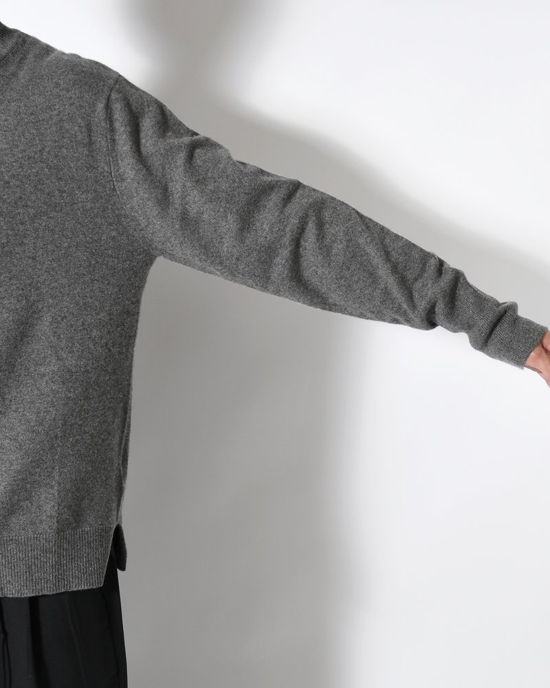 CASHMERE FULL-ZIP HIGH-NECK SWEATER -GRAY-