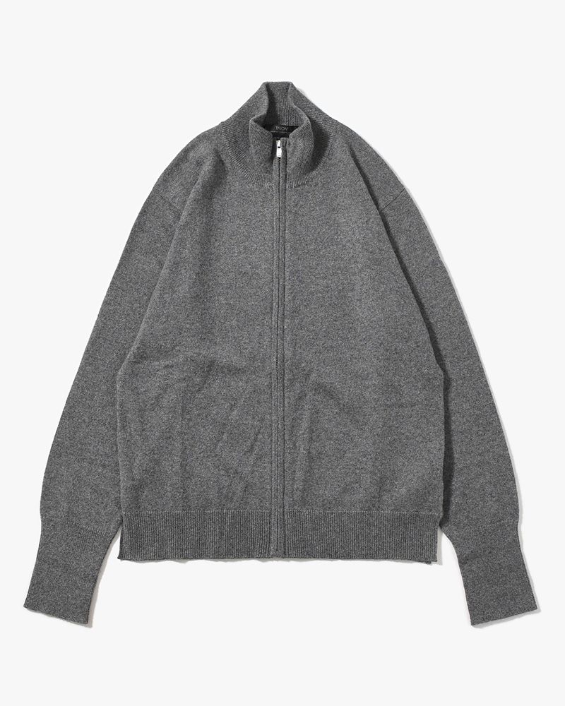 CASHMERE FULL-ZIP HIGH-NECK SWEATER -GRAY-