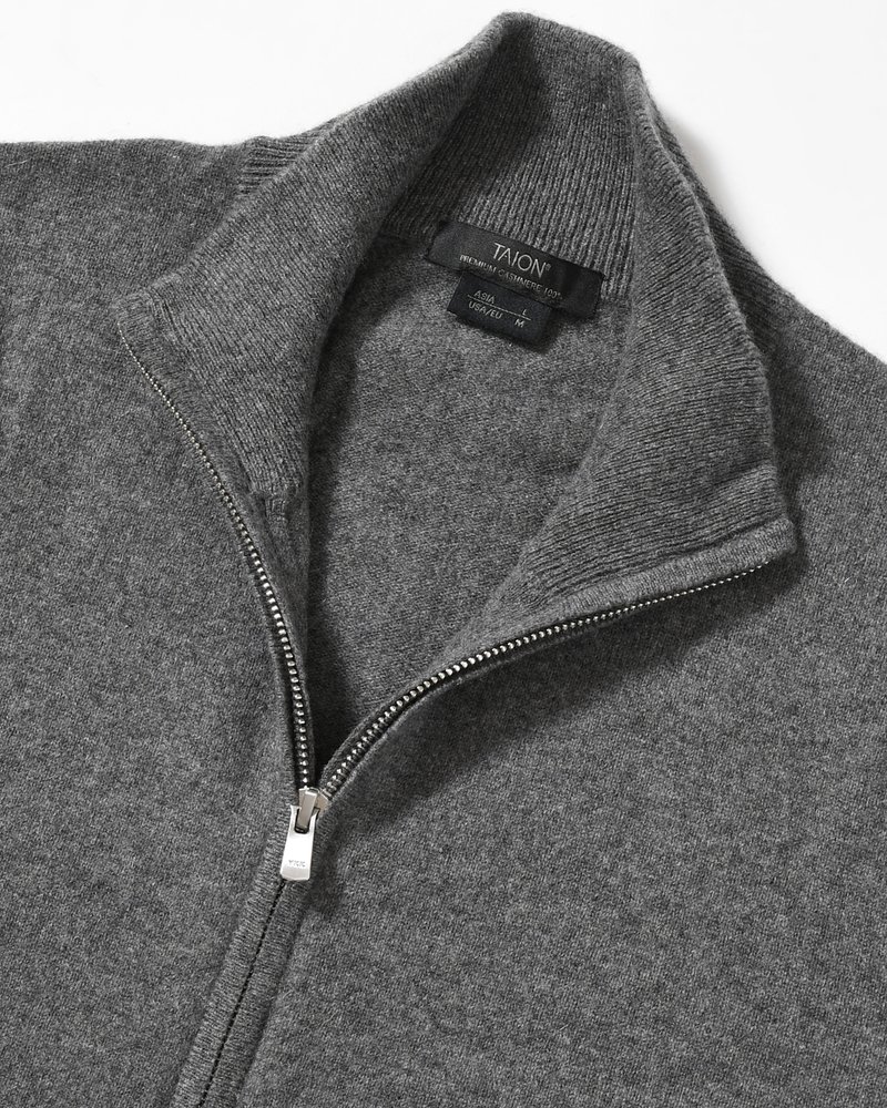 CASHMERE FULL-ZIP HIGH-NECK SWEATER -GRAY-