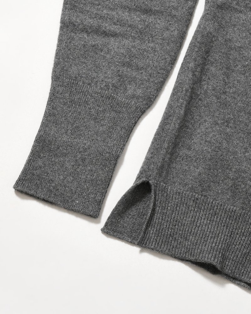 CASHMERE FULL-ZIP HIGH-NECK SWEATER -GRAY-