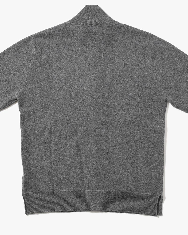 CASHMERE FULL-ZIP HIGH-NECK SWEATER -GRAY-