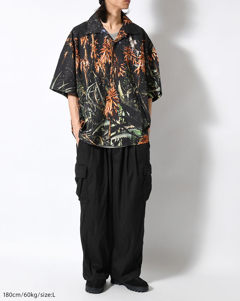 STRIPE BAGGY CARGO PANTS -BLACK-