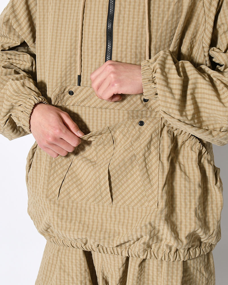 RIPPLE PLAID ANORAK -BEIGE-