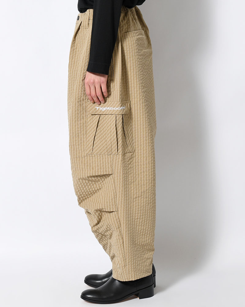 RIPPLE PLAID BALLOON PANTS -BEIGE-