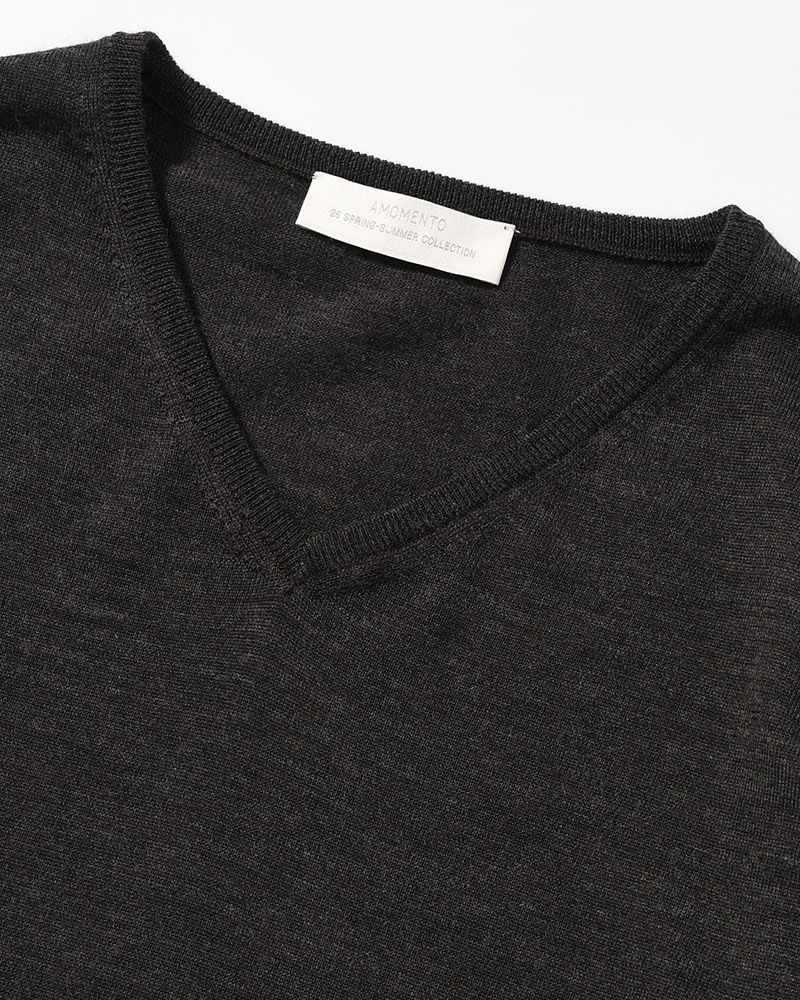 WOOL V-NECK KNIT (Women) -CHARCOAL-