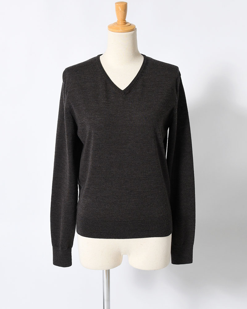 WOOL V-NECK KNIT (Women) -CHARCOAL-