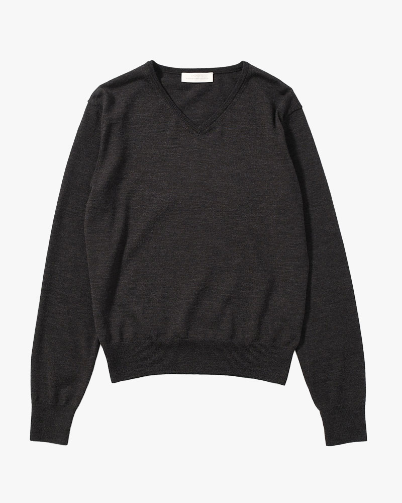 WOOL V-NECK KNIT (Women) -CHARCOAL-