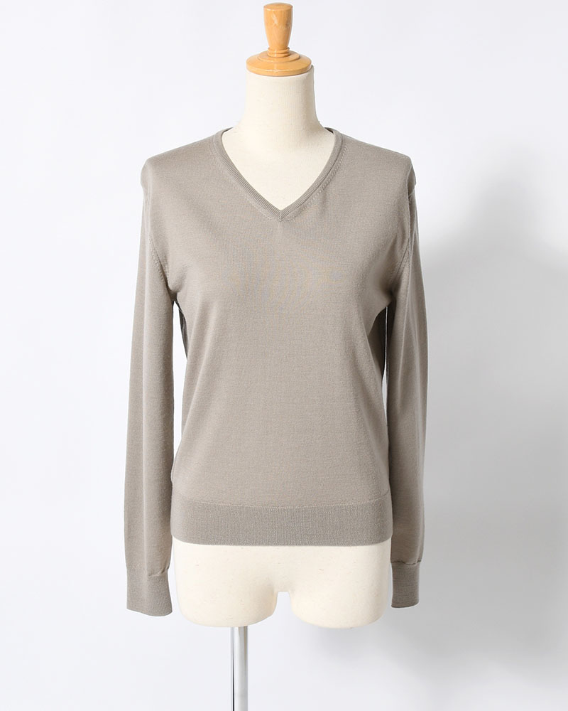 WOOL V-NECK KNIT (Women) -LIGHT KHAKI-