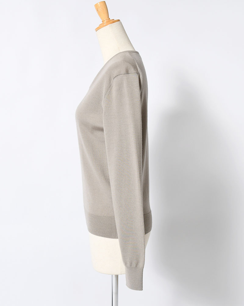 WOOL V-NECK KNIT (Women) -LIGHT KHAKI-