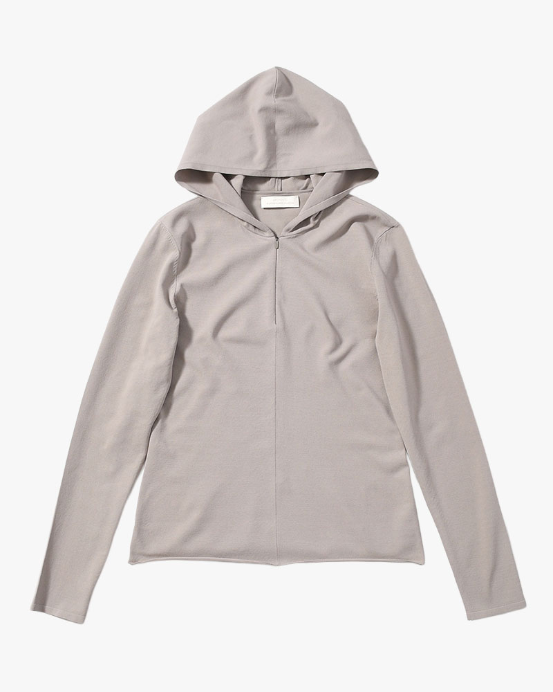 HALF ZIP-UP KNIT HOODIE (Women) -BEIGE-