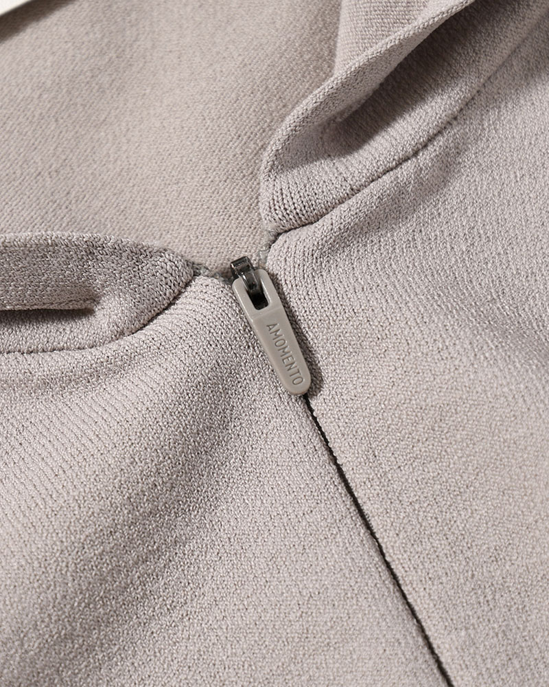 HALF ZIP-UP KNIT HOODIE (Women) -BEIGE-