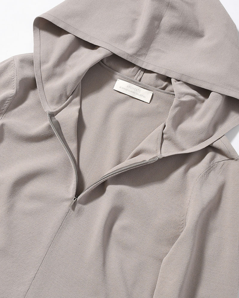 HALF ZIP-UP KNIT HOODIE (Women) -BEIGE-