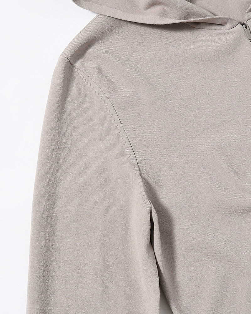 HALF ZIP-UP KNIT HOODIE (Women) -BEIGE-