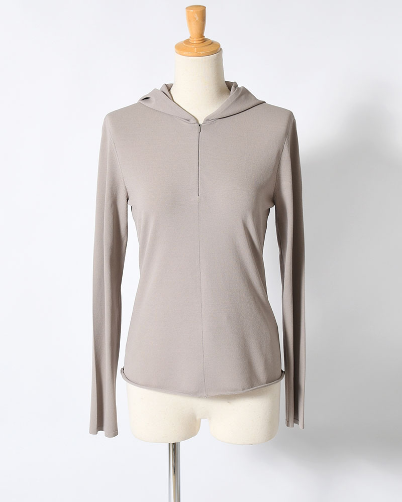 HALF ZIP-UP KNIT HOODIE (Women) -BEIGE-