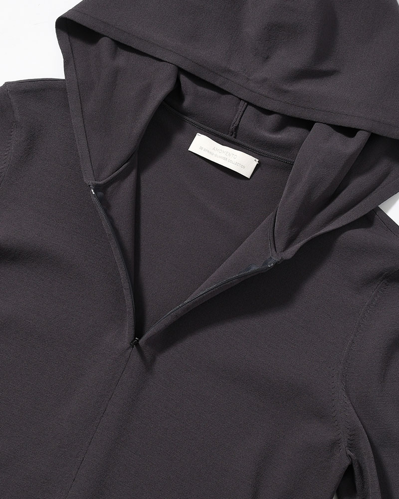 HALF ZIP-UP KNIT HOODIE (Women) -CHARCOAL-