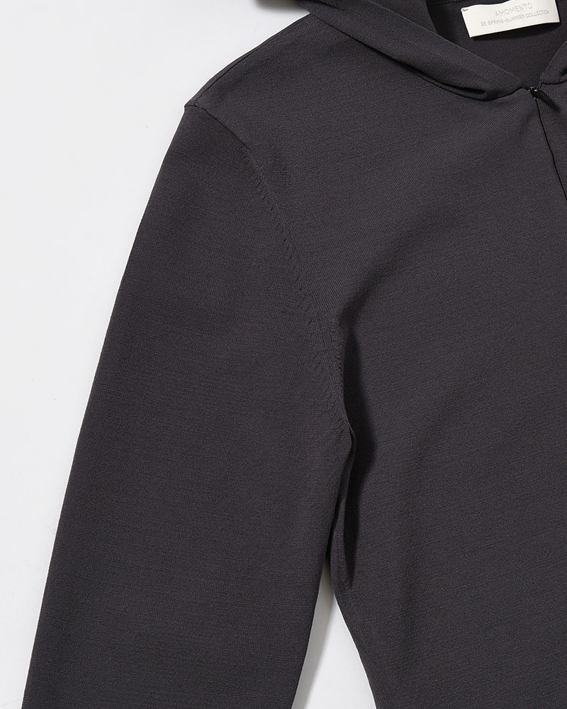 HALF ZIP-UP KNIT HOODIE (Women) -CHARCOAL-