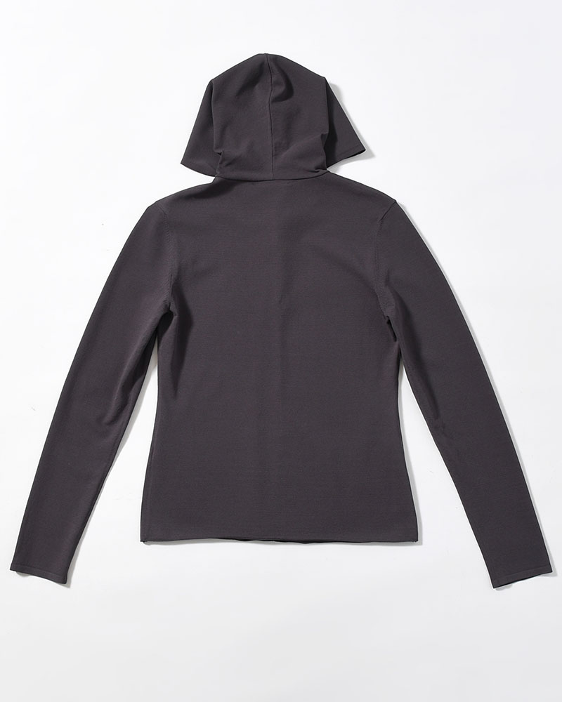 HALF ZIP-UP KNIT HOODIE (Women) -CHARCOAL-