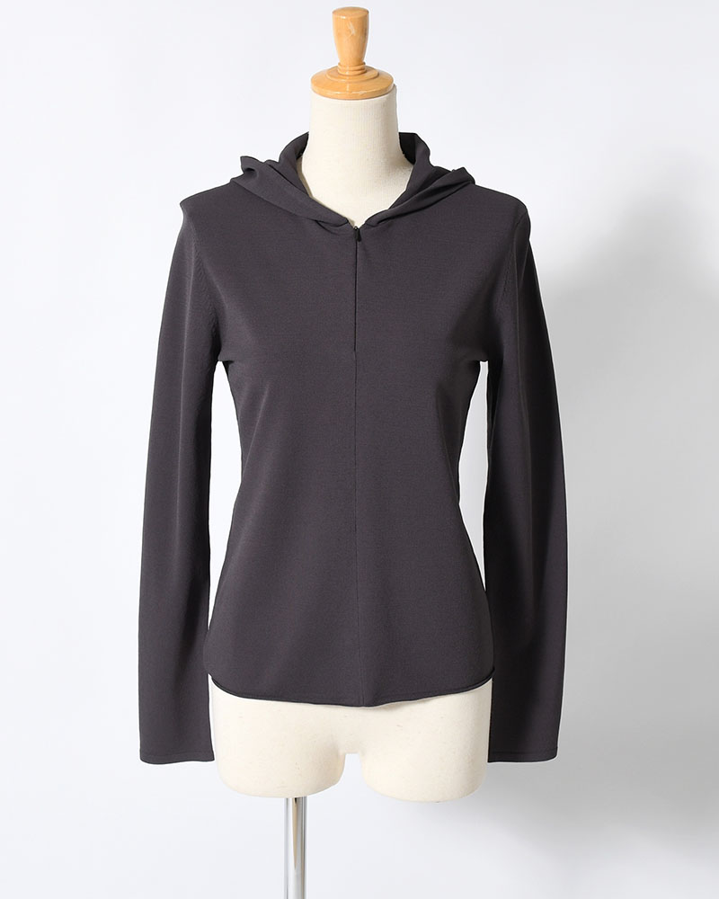 HALF ZIP-UP KNIT HOODIE (Women) -CHARCOAL-