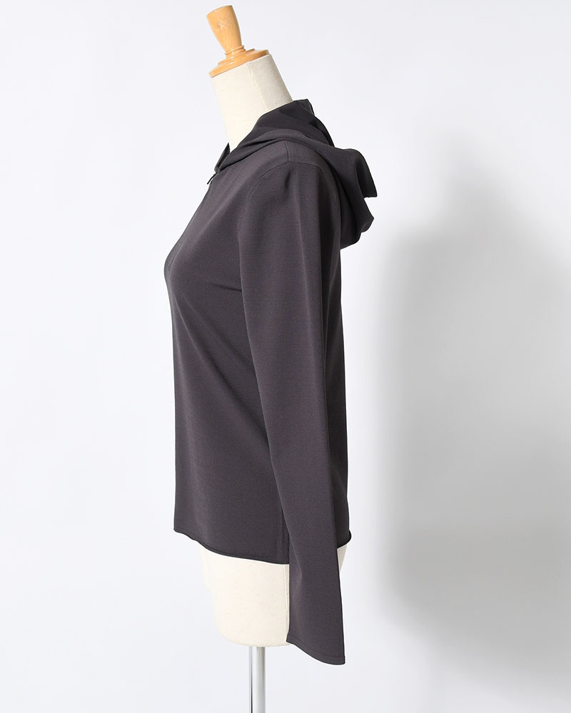 HALF ZIP-UP KNIT HOODIE (Women) -CHARCOAL-