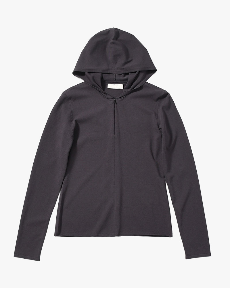 HALF ZIP-UP KNIT HOODIE (Women) -CHARCOAL-