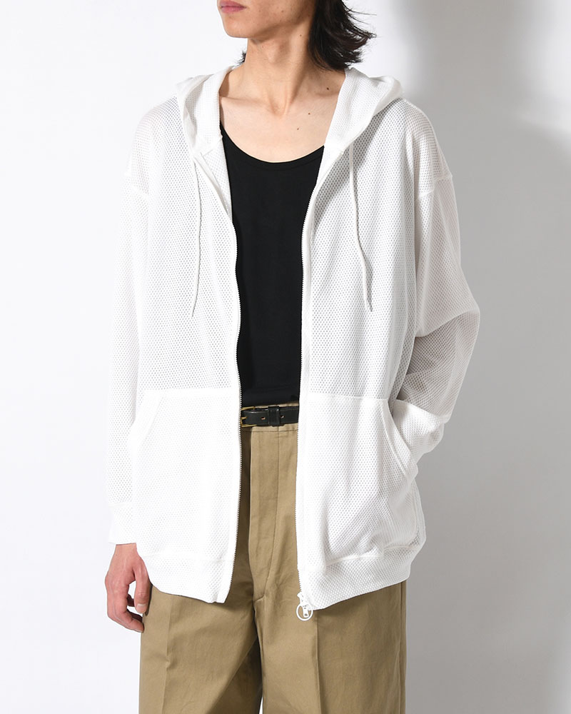 COTTON MESH HOODIE -WHITE-
