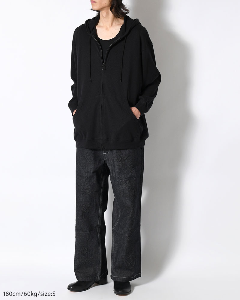 COTTON MESH HOODIE -BLACK-