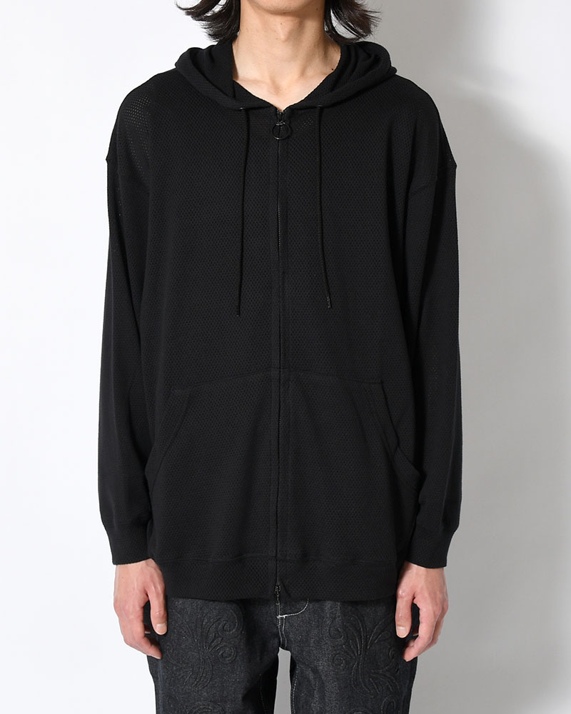 COTTON MESH HOODIE -BLACK-